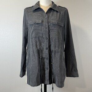 Davi & Dani Womens Size M Gray Jacket Southwestern Aztec Corduroy Boho Shacket